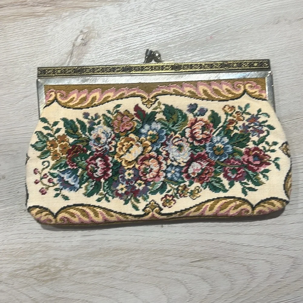 Vintage floral tapestry clutch